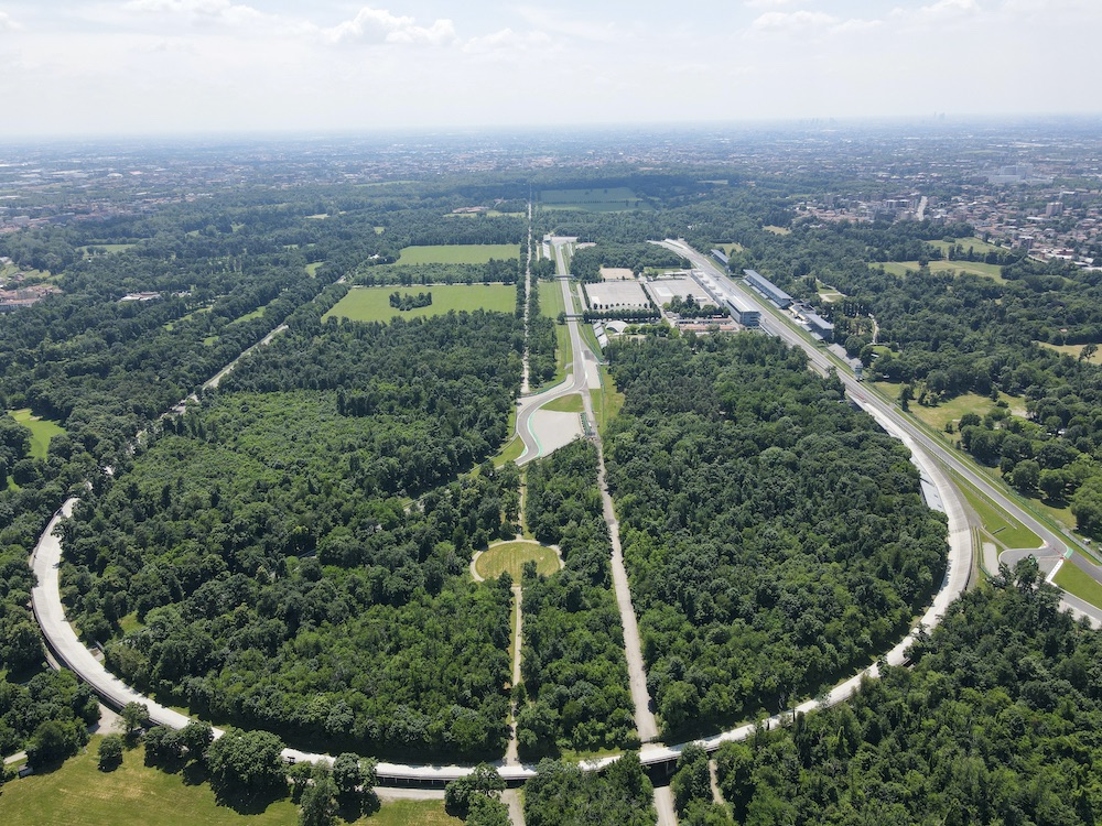 Aerial view of Monza park and circuit in Lombardia, near Milan.